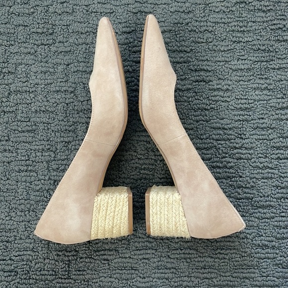 Sole Society Andorra Block Heeled Pumps, Taupe Suede Pointed Closed Toe Shoes - Picture 6 of 8